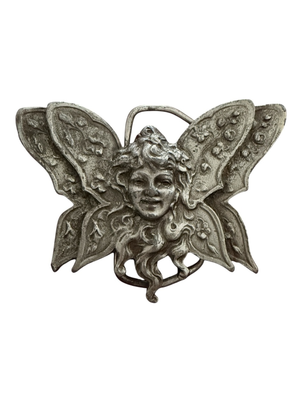 Vintage 1974 Bergamot Brass Works Fairy Nymph Face Belt Buckle M-43 Pewter